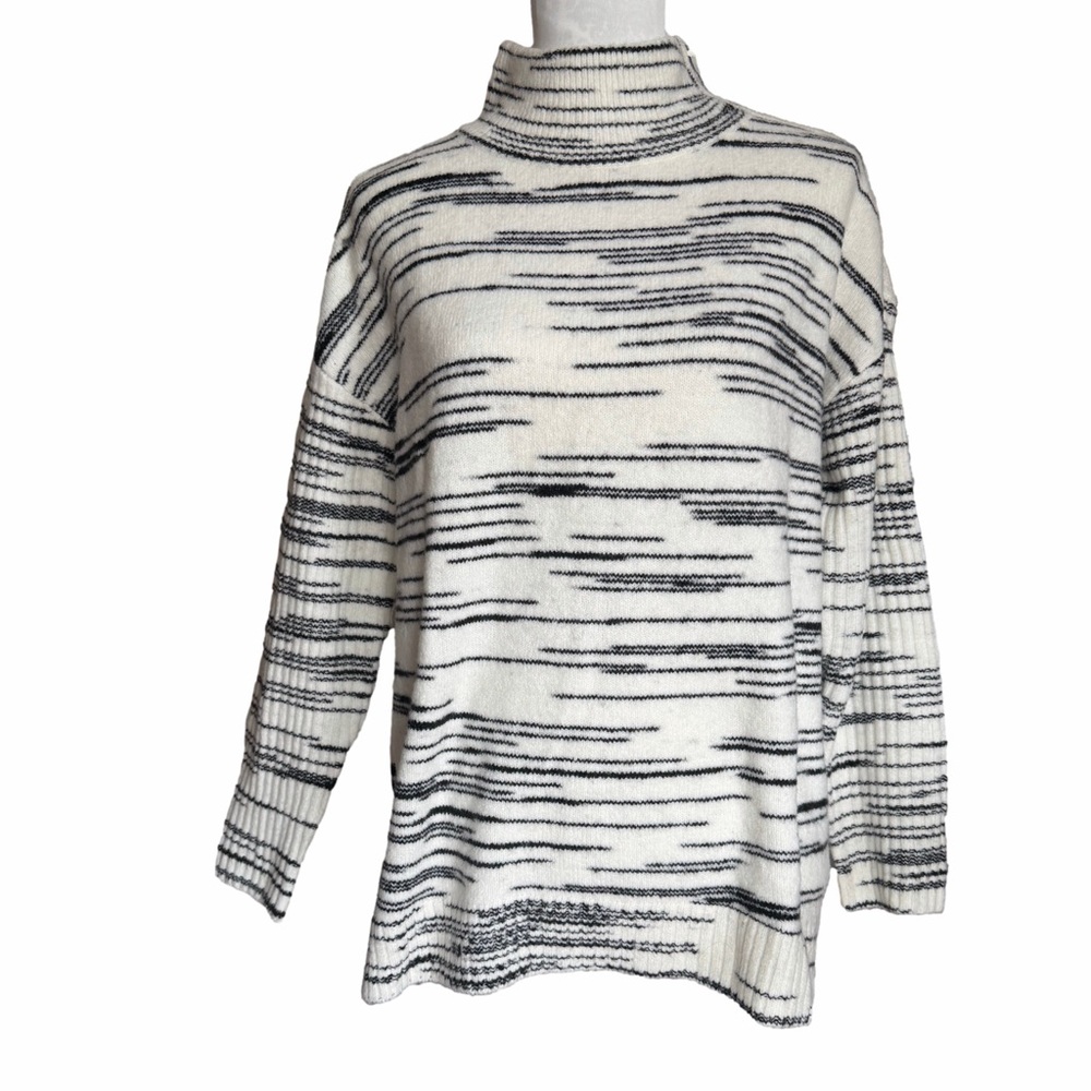 Talbots Black & White Striped Turtleneck Sweater | Soft Knit | Classic Chic | PL